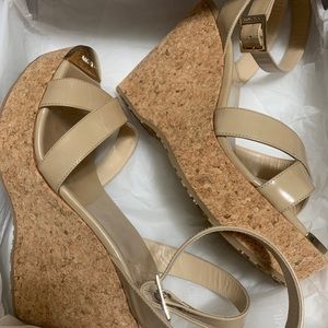 Jimmy choo wedge sandal in nude patent color